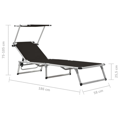 Folding Sun Loungers with Canopy 2pcs Aluminum Textilene