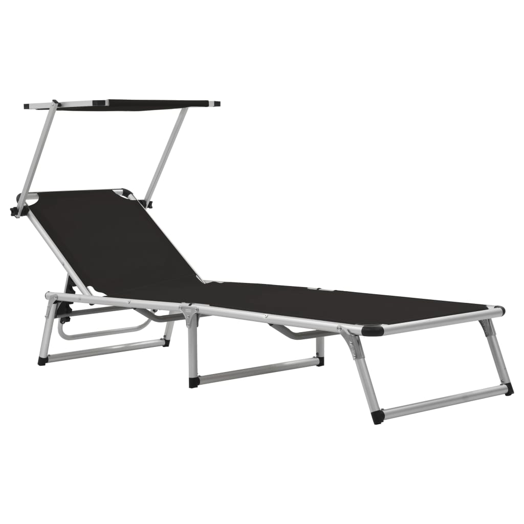 Folding Sun Loungers with Canopy 2pcs Aluminum Textilene
