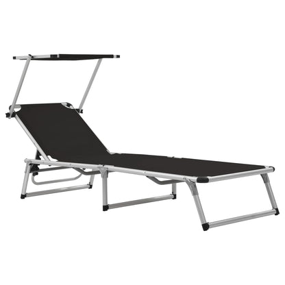 Folding Sun Loungers with Canopy 2pcs Aluminum Textilene