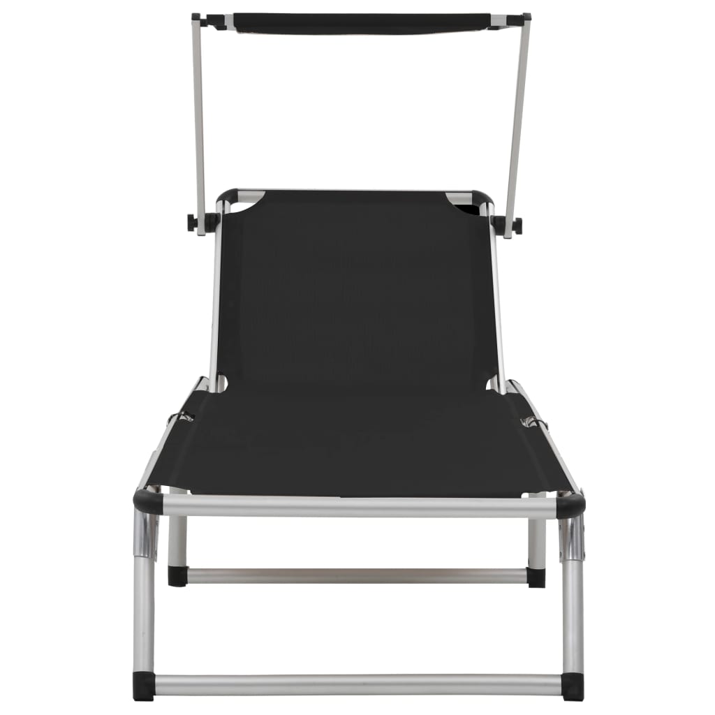 Folding Sun Loungers with Canopy 2pcs Aluminum Textilene