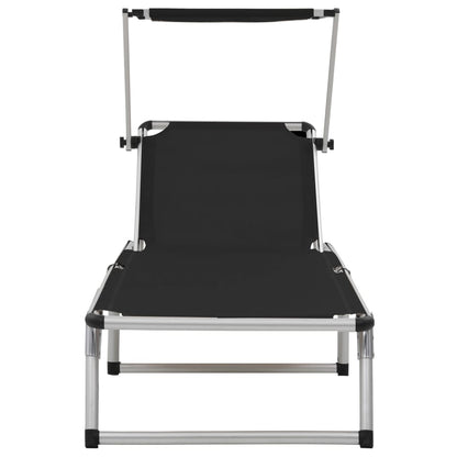 Folding Sun Loungers with Canopy 2pcs Aluminum Textilene