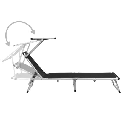 Folding Sun Loungers with Canopy 2pcs Aluminum Textilene