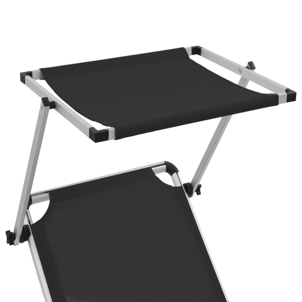 Folding Sun Loungers with Canopy 2pcs Aluminum Textilene
