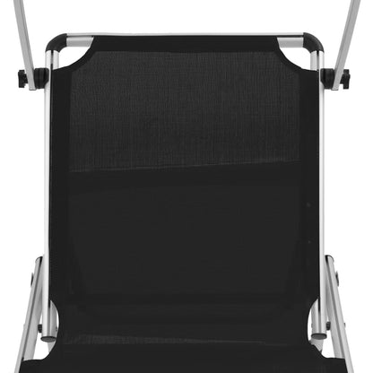 Folding Sun Loungers with Canopy 2pcs Aluminum Textilene