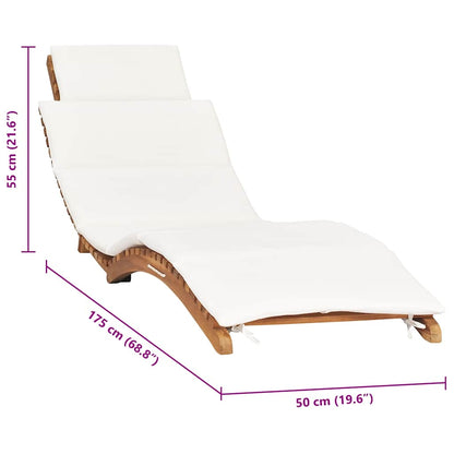 idaXL Lettino Prendisole Pieghevole con Cuscino Bianco Crema in Teak - homemem39
