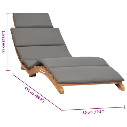 Lettino Prendisole Pieghevole con Cuscino Grigio Scuro in Teak