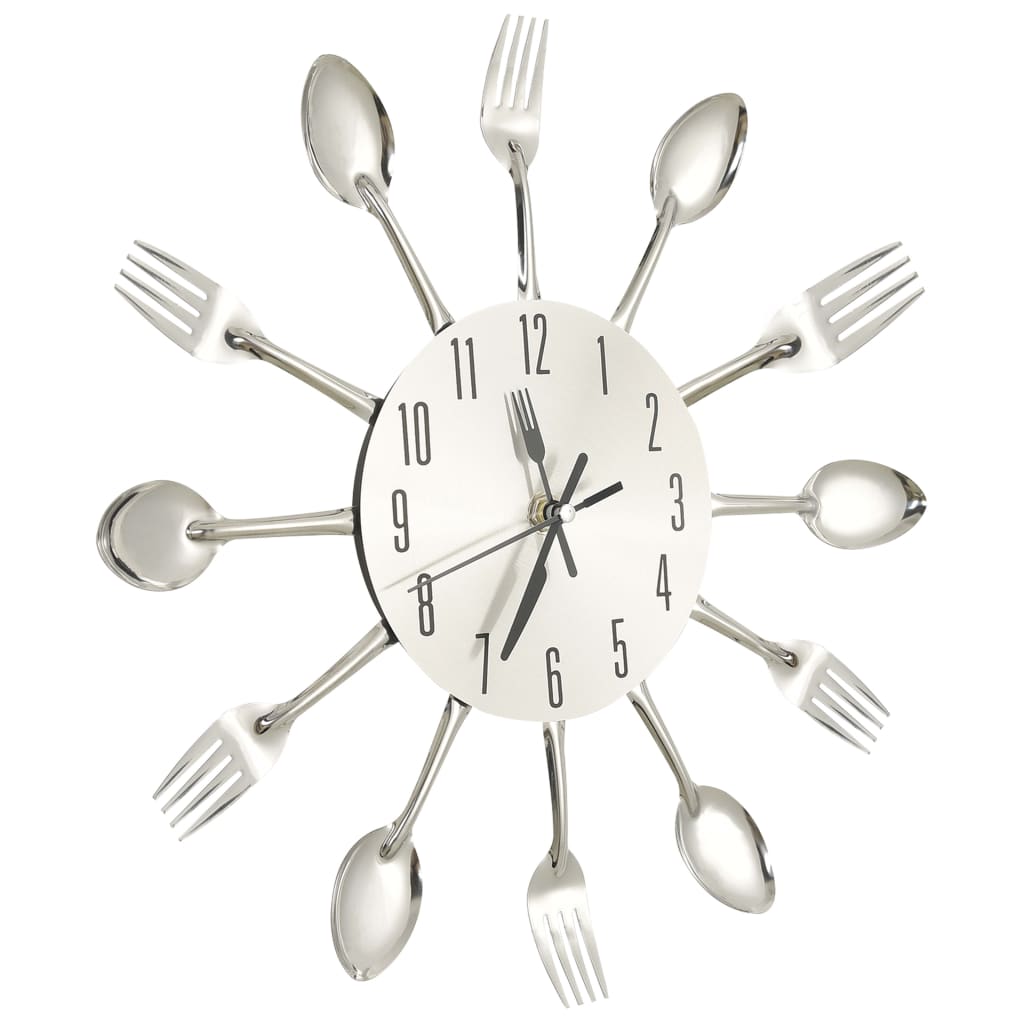 325162 vidaXL Wall Clock with Spoon and Fork Design Silver 31 cm Aluminium | homemem39
