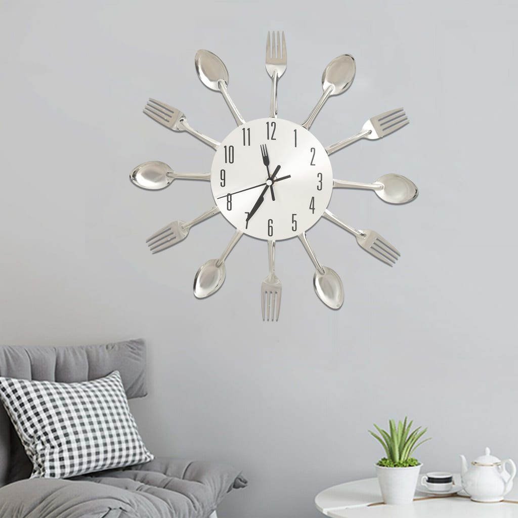 325162 vidaXL Wall Clock with Spoon and Fork Design Silver 31 cm Aluminium | homemem39