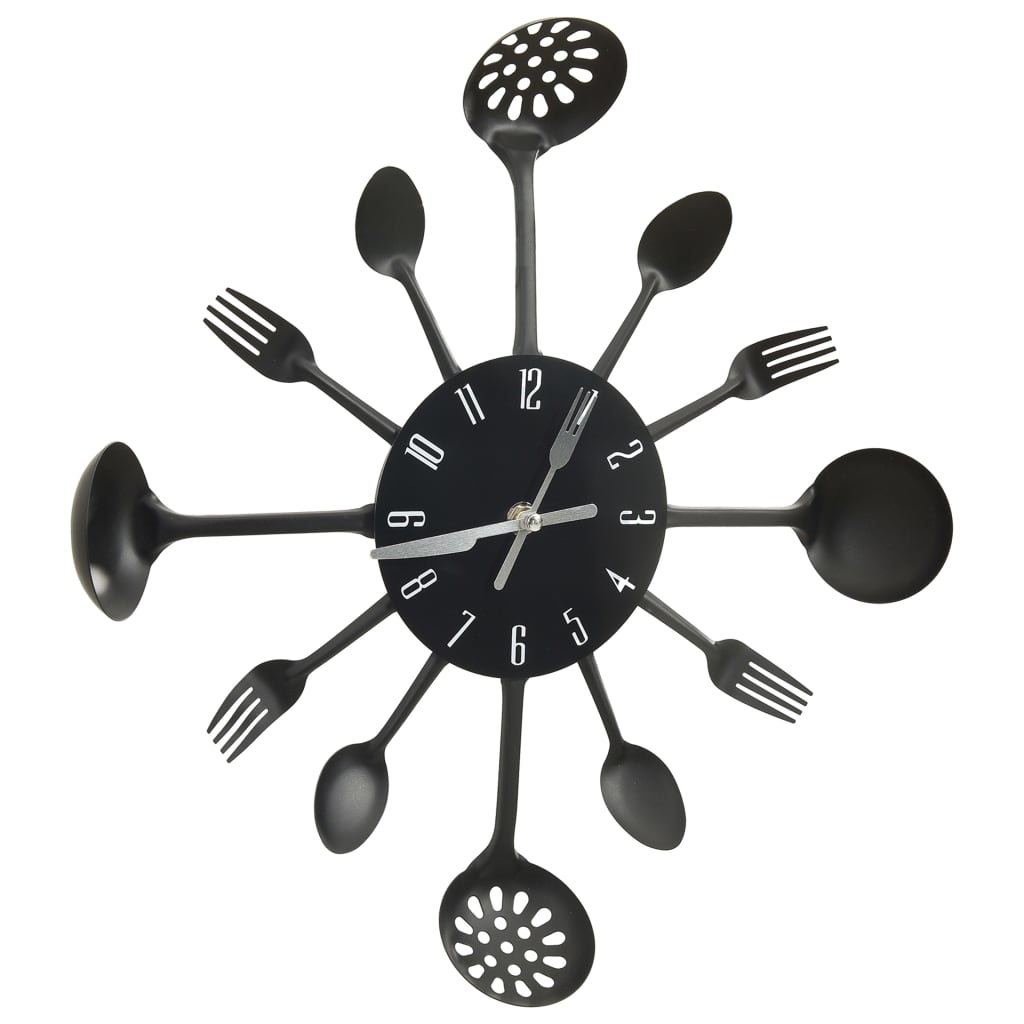 Orologio da Parete Cucchiaio e Forchetta Nero 40 cm Alluminio - homemem39