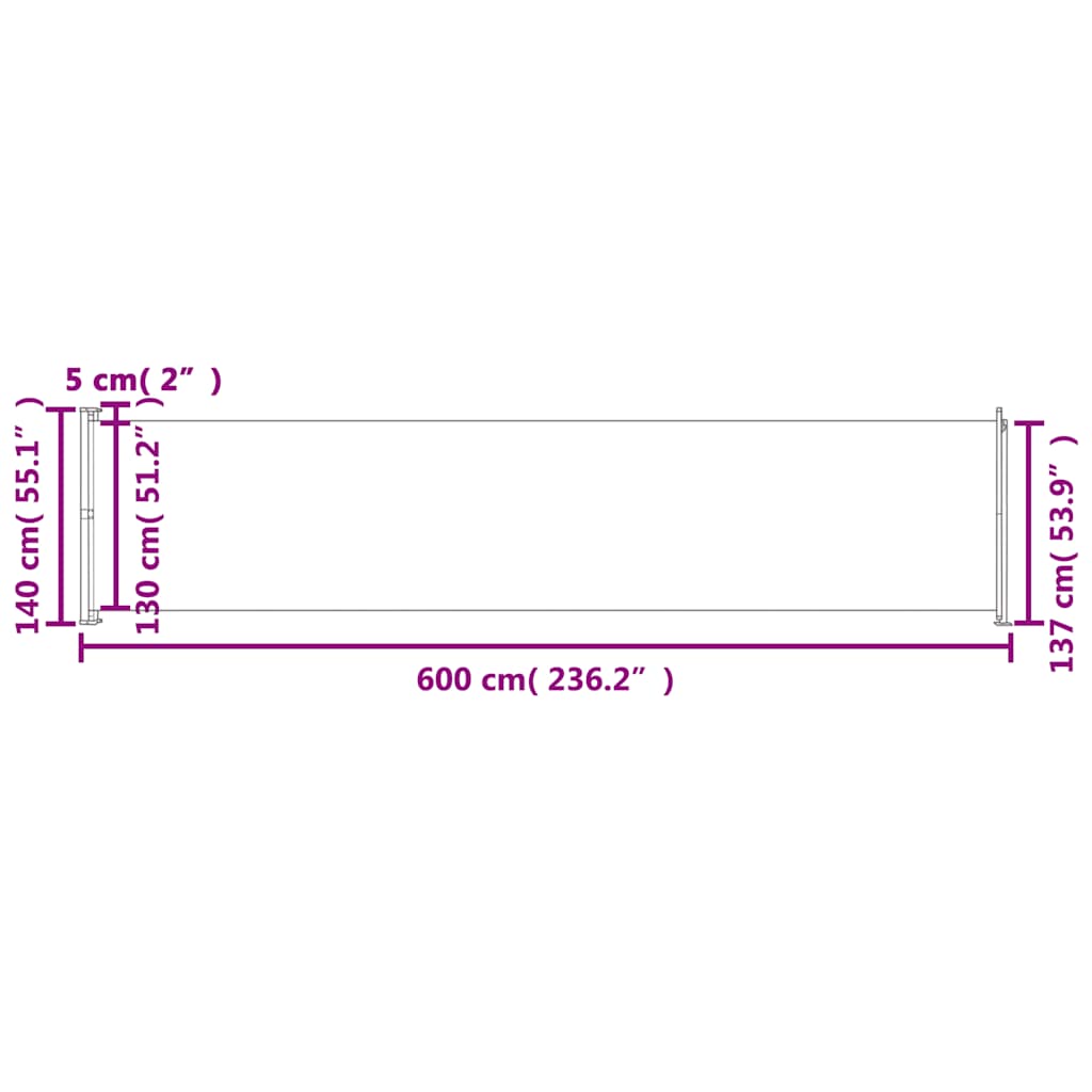 Tenda Laterale Retrattile per Patio 140x600 cm Marrone - homemem39
