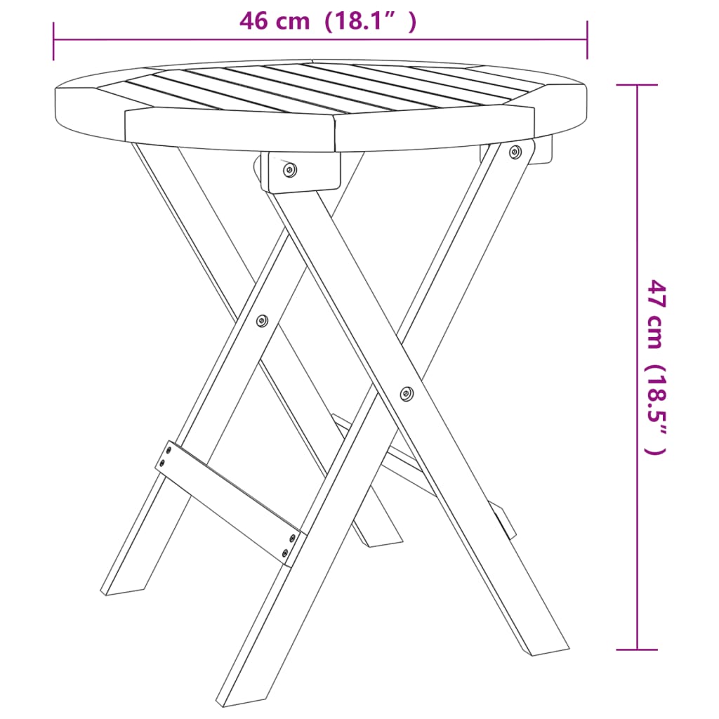 Tavolo da Giardino Pieghevole Bianco Ø 46 cm Massello di Acacia - homemem39