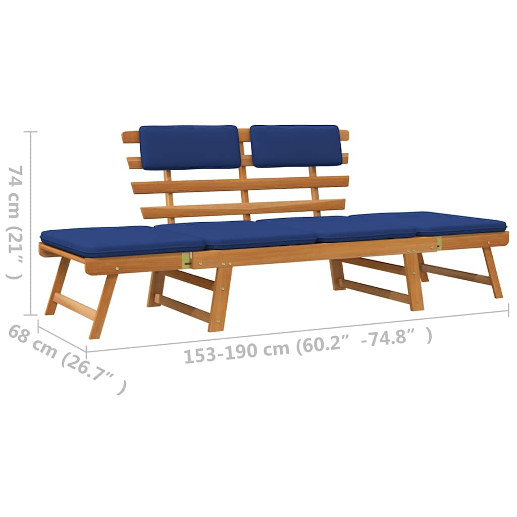 Garden Bench 2-in-1 Cushions 190 cm Solid Acacia Wood