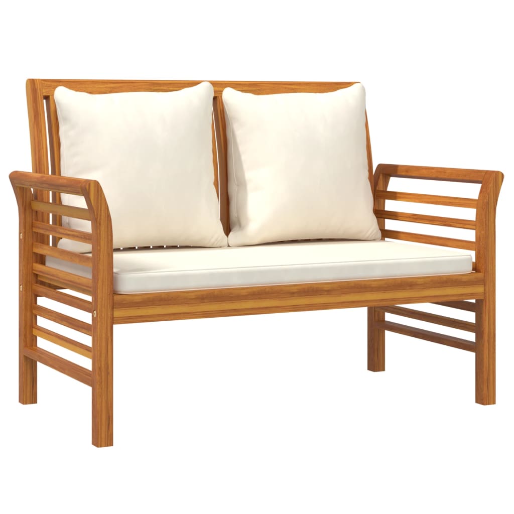 Divanetto con Cuscini Bianco Crema in Legno Massello di Acacia | homemem39