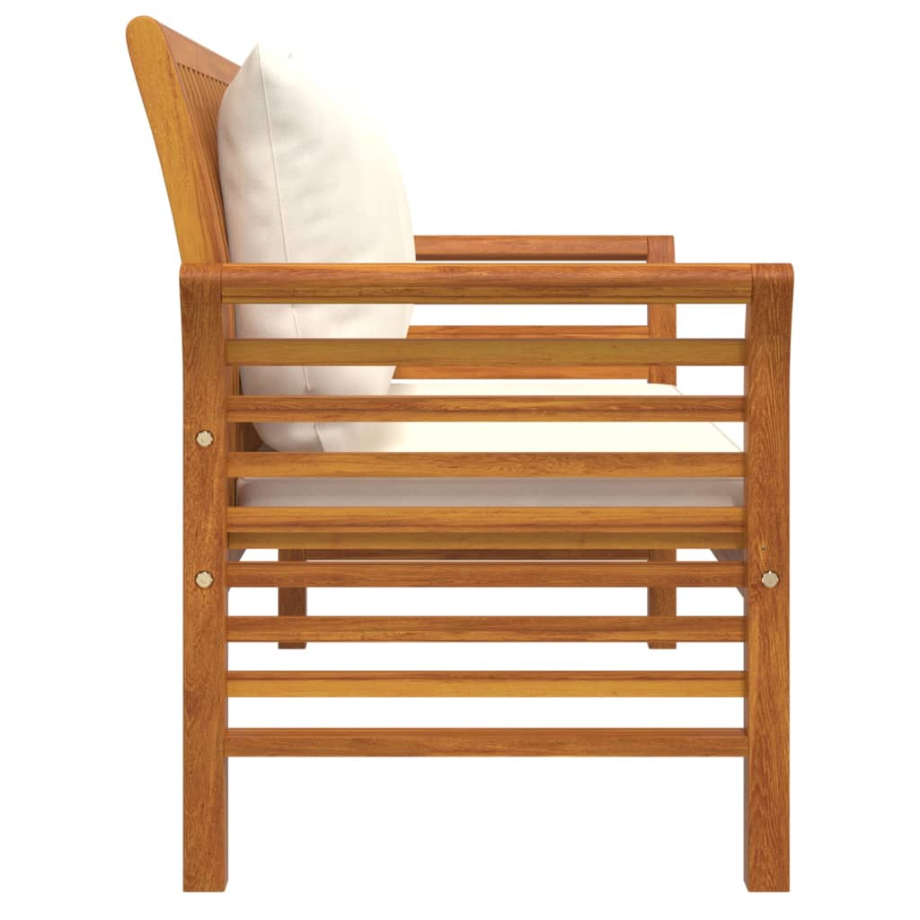 Divanetto con Cuscini Bianco Crema in Legno Massello di Acacia | homemem39