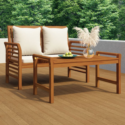 Divanetto con Cuscini Bianco Crema in Legno Massello di Acacia | homemem39