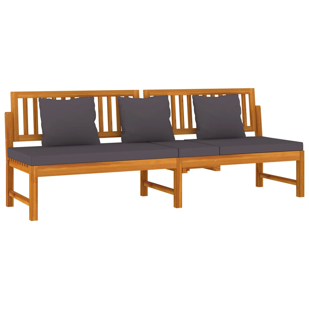 Dormeuse con Cuscino Grigio 200x60x75cm Legno Massello Acacia - homemem39