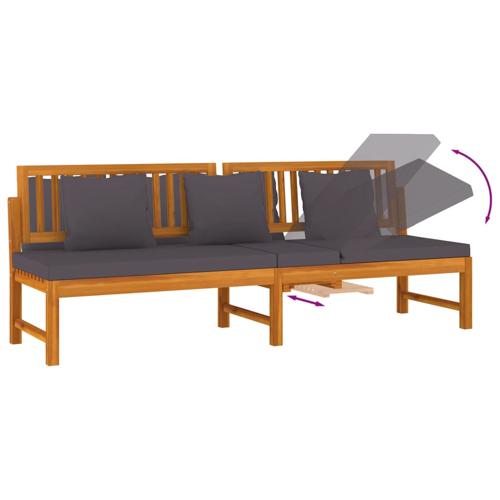 Dormeuse con Cuscino Grigio 200x60x75cm Legno Massello Acacia - homemem39