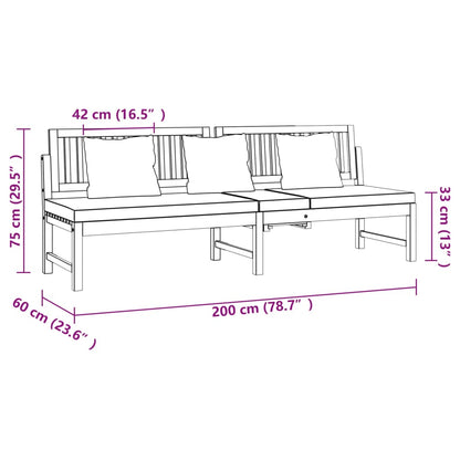 Dormeuse con Cuscino Grigio 200x60x75cm Legno Massello Acacia - homemem39