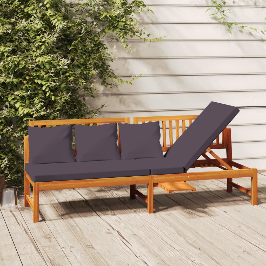 Dormeuse con Cuscino Grigio 200x60x75cm Legno Massello Acacia - homemem39