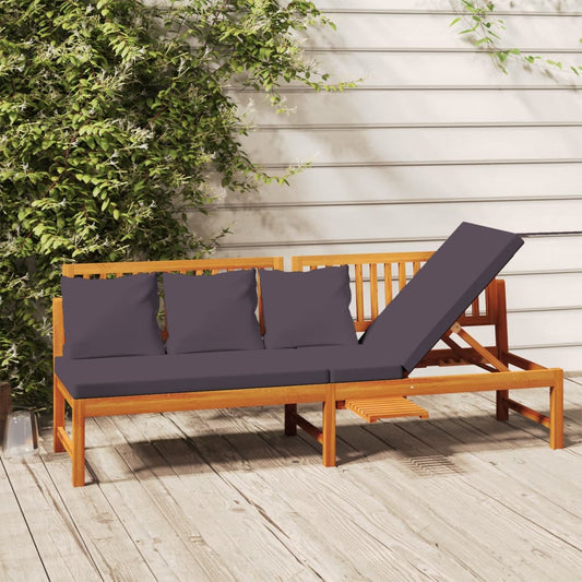 Dormeuse con Cuscino Grigio 200x60x75cm Legno Massello Acacia - homemem39