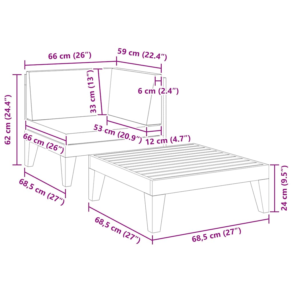 Set Divani da Giardino 2 pz con Cuscini in Massello di Acacia
