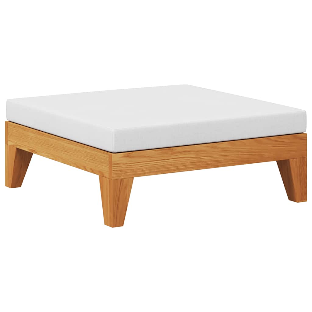 Poggiapiedi con Cuscino Bianco Crema in Massello d'Acacia