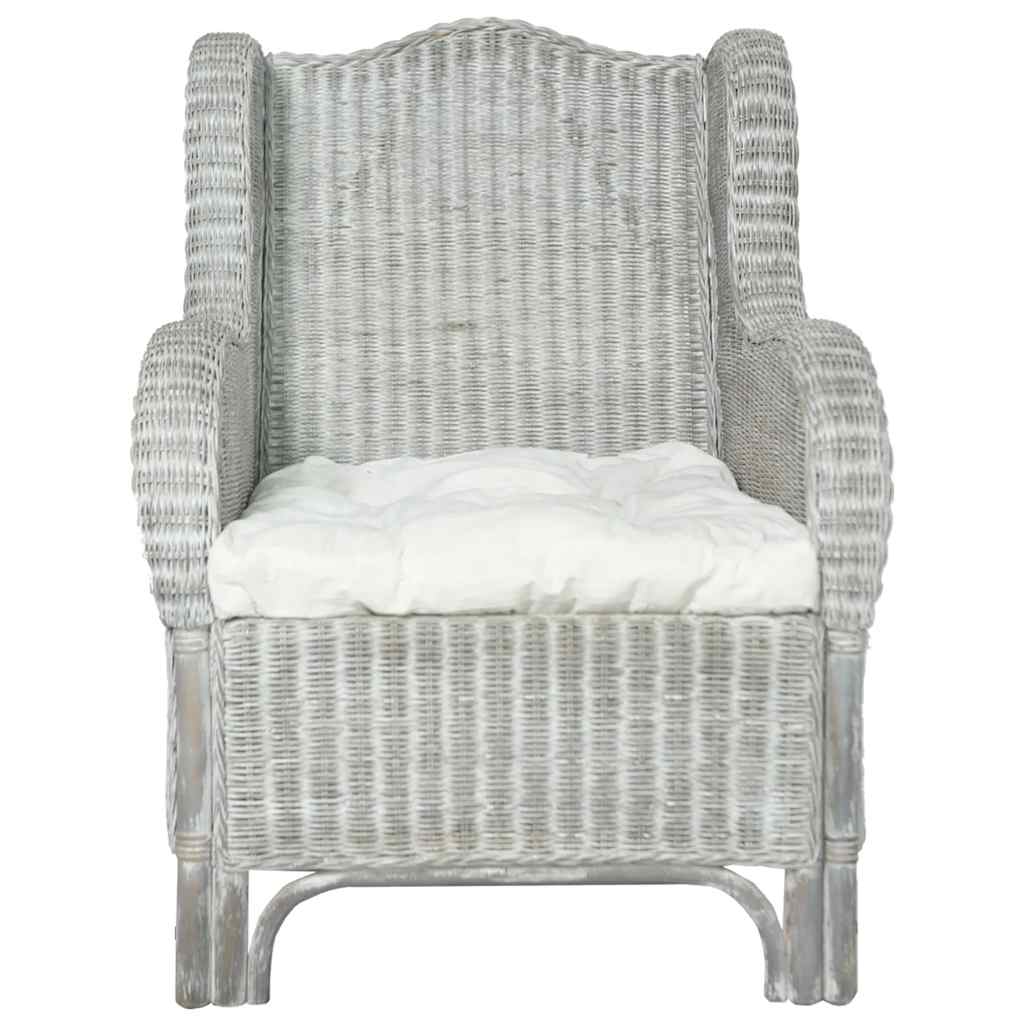 Poltrona con Cuscino Grigio in Rattan Naturale e Lino - homemem39
