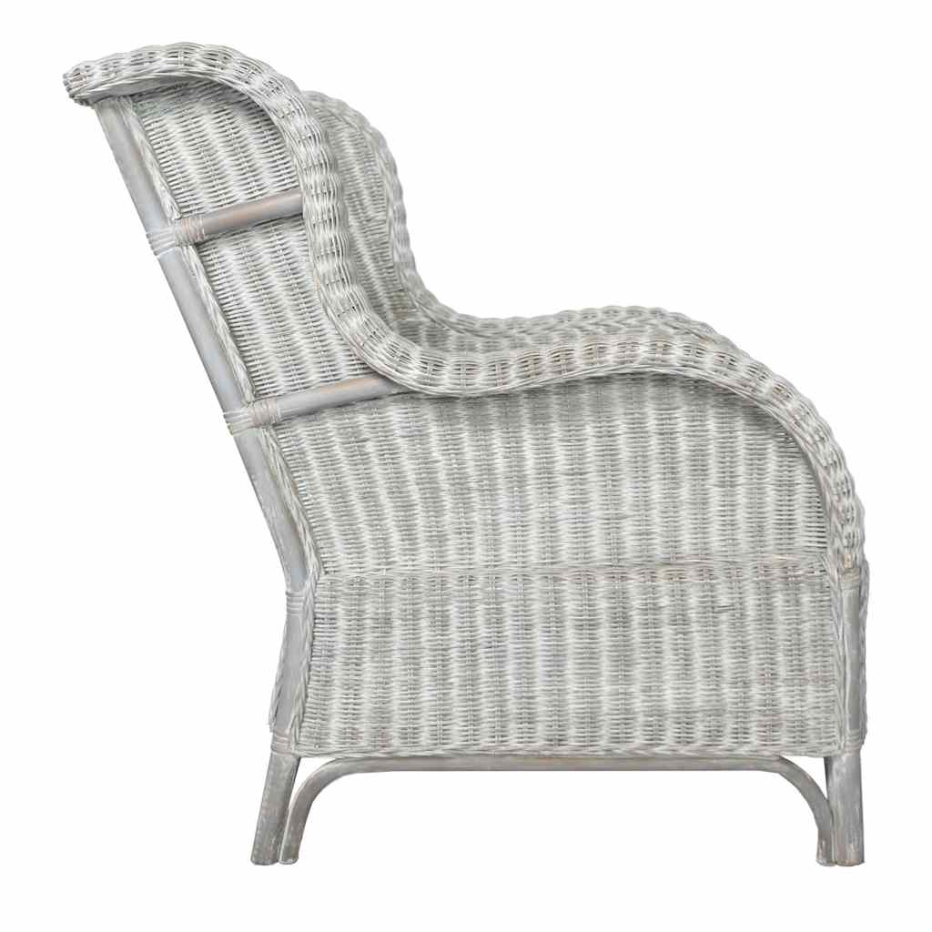 Poltrona con Cuscino Grigio in Rattan Naturale e Lino - homemem39