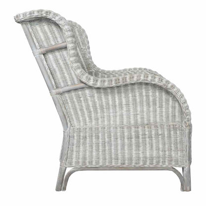 Poltrona con Cuscino Grigio in Rattan Naturale e Lino - homemem39