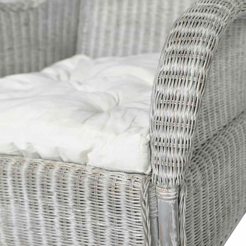 Poltrona con Cuscino Grigio in Rattan Naturale e Lino - homemem39