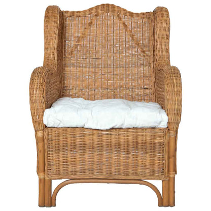 Poltrona con Cuscino Marrone Chiaro in Rattan Naturale e Lino - homemem39