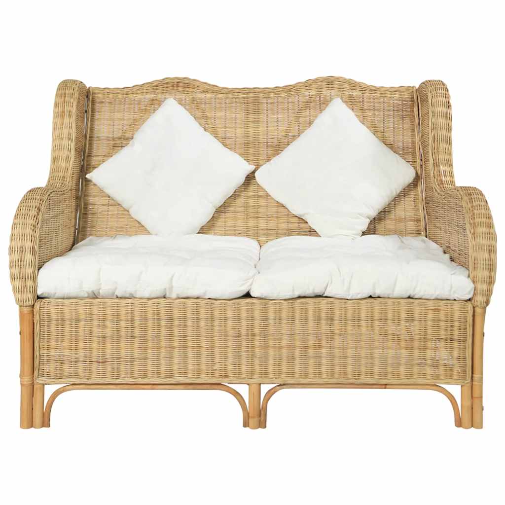 Divano a 2 Posti in Rattan Naturale e Lino | homemem39