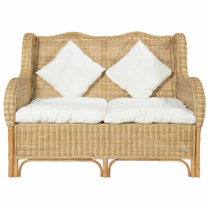 Divano a 2 Posti in Rattan Naturale e Lino | homemem39