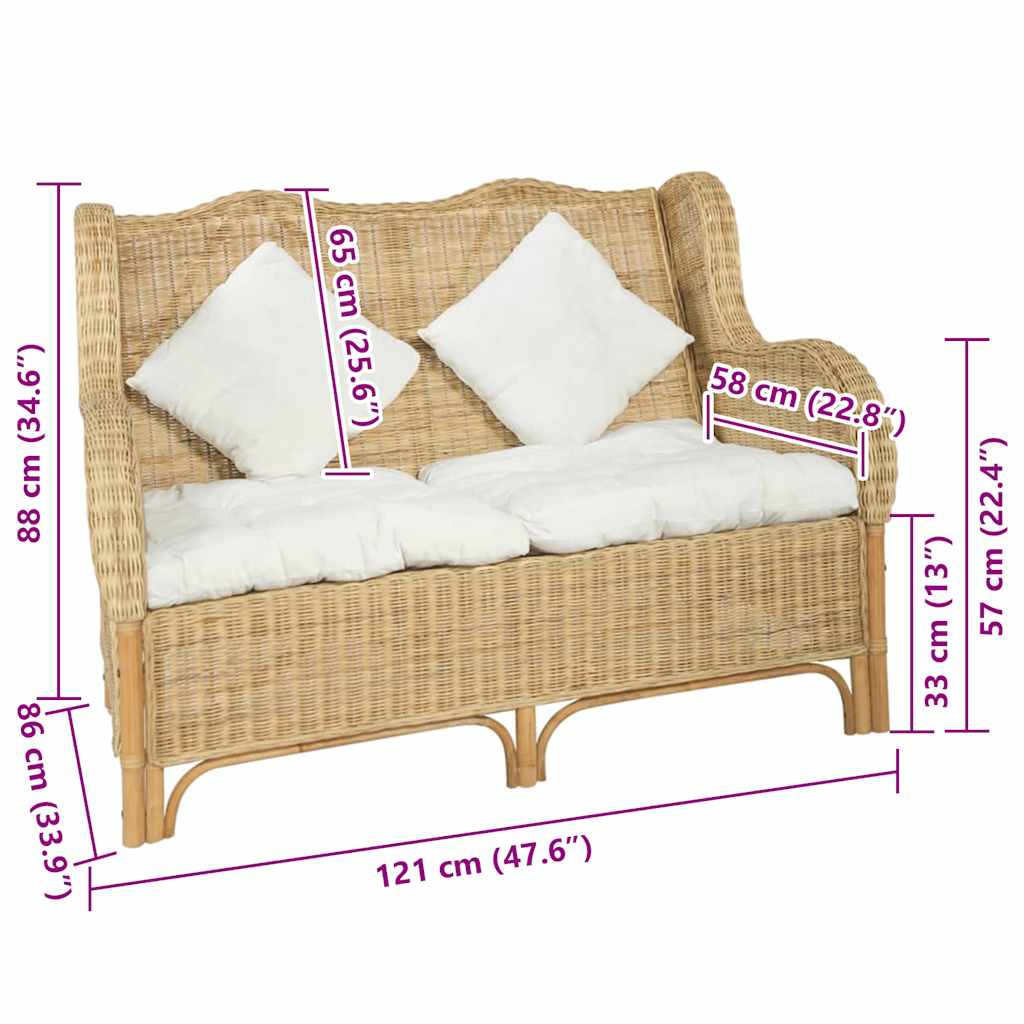 Divano a 2 Posti in Rattan Naturale e Lino | homemem39