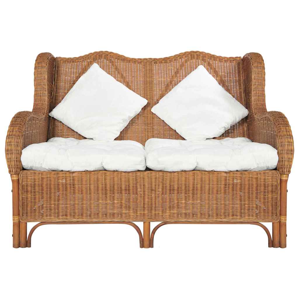 Divano a 2 Posti Marrone Chiaro in Rattan Naturale e Lino - homemem39