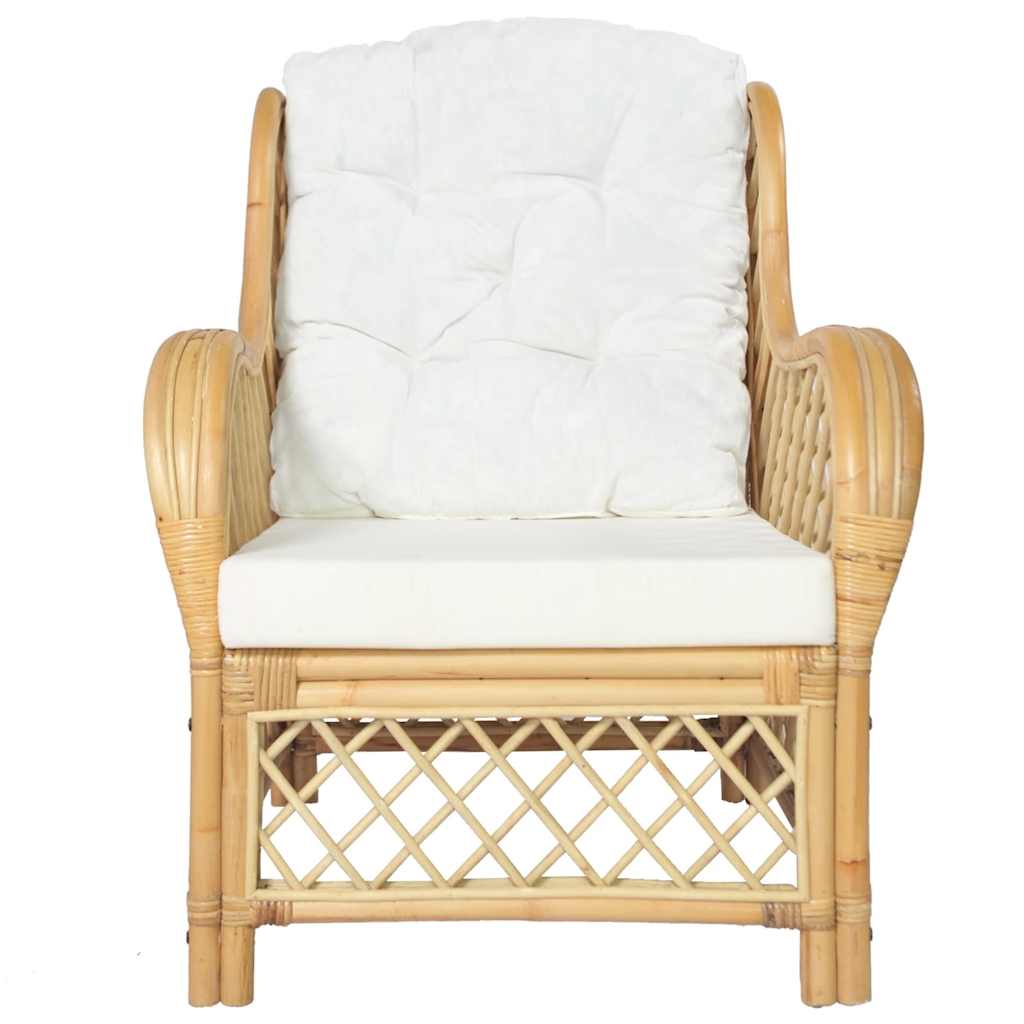 Poltrona con Cuscino in Rattan Naturale e Lino | homemem39