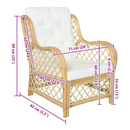 Poltrona con Cuscino in Rattan Naturale e Lino | homemem39