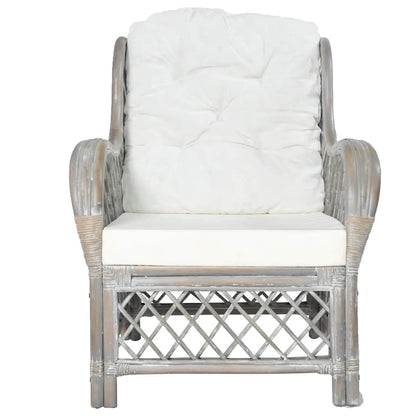 Poltrona con Cuscino Grigio in Rattan Naturale e Lino - homemem39