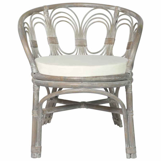 Sedia da Pranzo con Cuscino Grigio in Rattan Naturale e Lino - homemem39