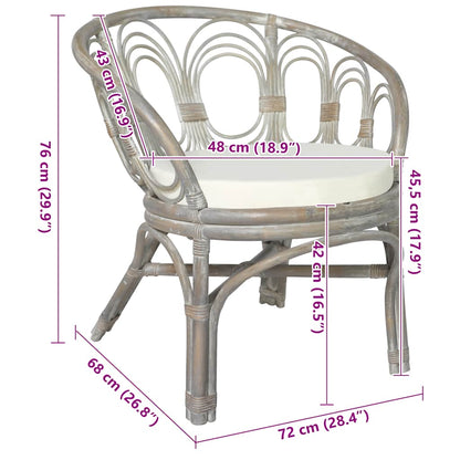 Sedia da Pranzo con Cuscino Grigio in Rattan Naturale e Lino | homemem39