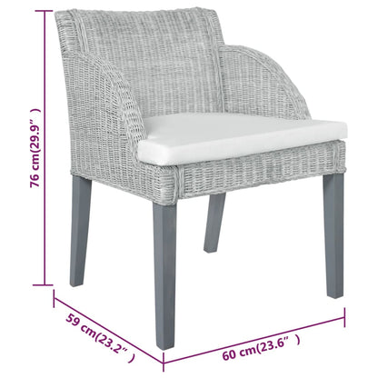 Sedia da Pranzo con Cuscino Grigio in Rattan Naturale | homemem39