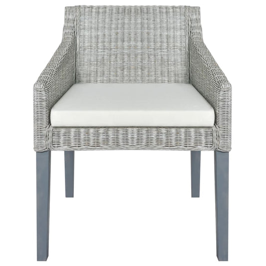 Sedia da Pranzo con Cuscino Grigio in Rattan Naturale | homemem39
