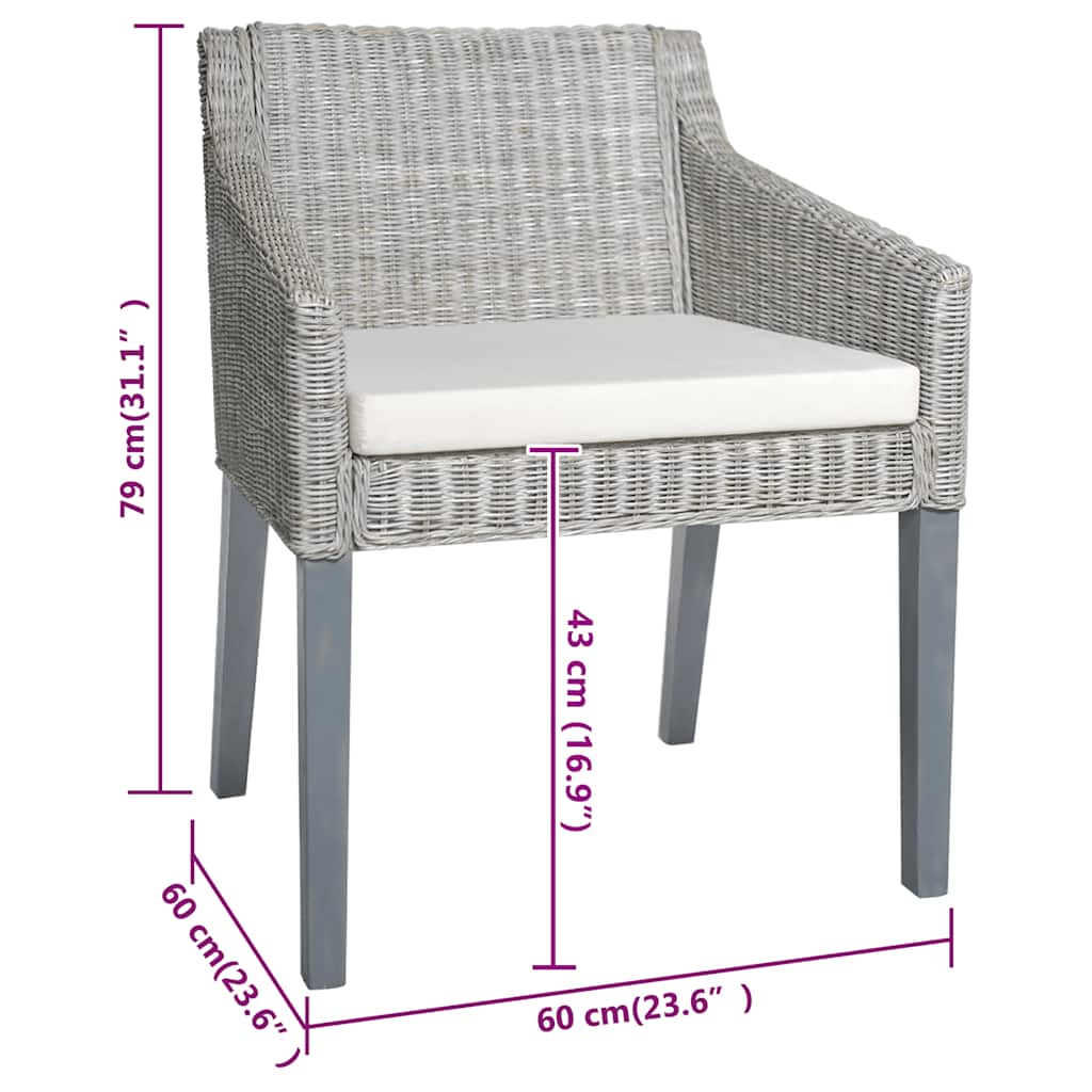 Sedie da Pranzo con Cuscini 2 pz Grigi in Rattan Naturale | homemem39
