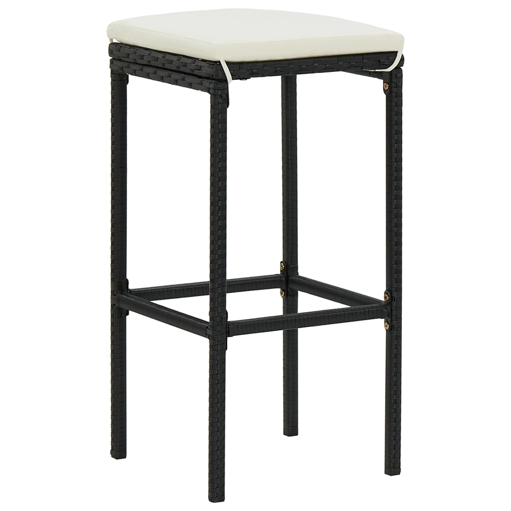 Sgabelli da Bar con Cuscini 3 pz Neri in Polyrattan - homemem39