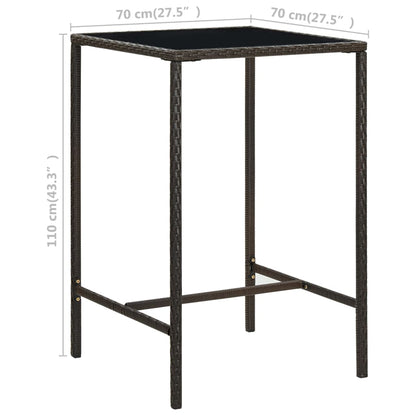 Tavolo da Bar da Giardino Marrone 70x70x110 cm Polyrattan Vetro