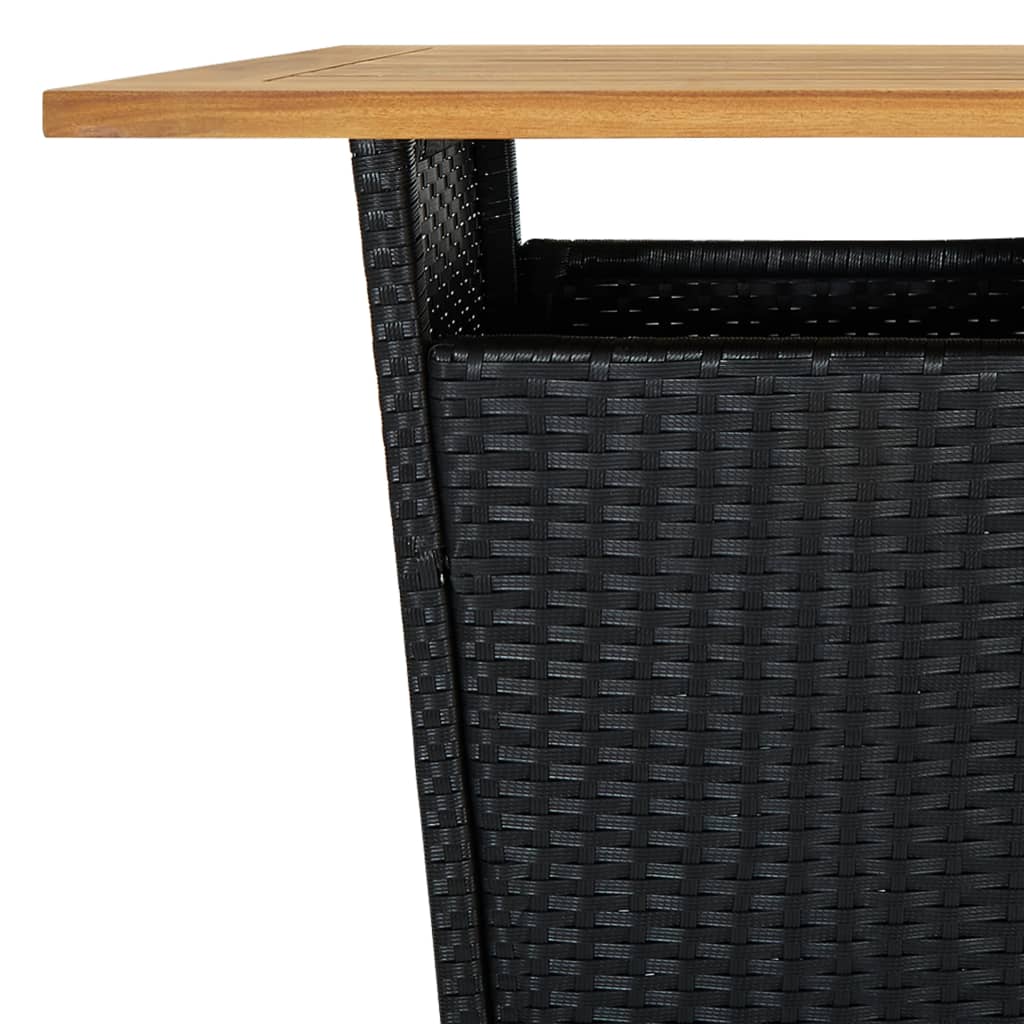 Tavolino da Tè Nero 60x60x110 cm Polyrattan e Massello Acacia - homemem39