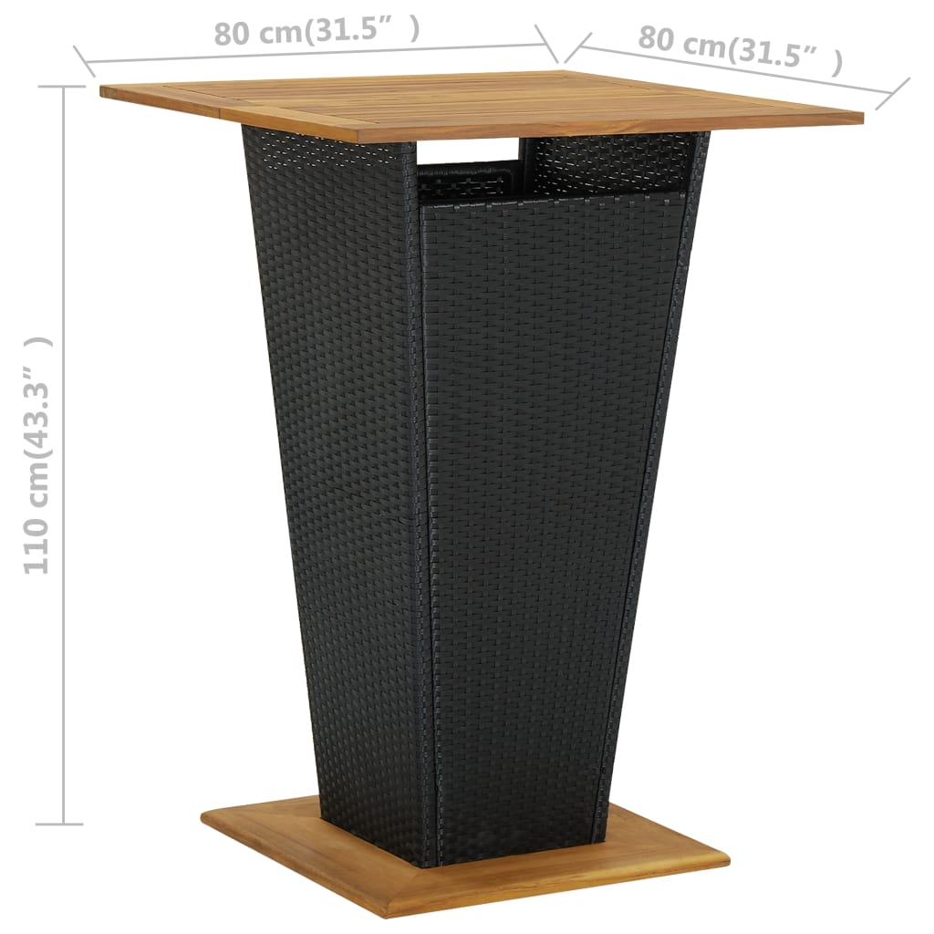 Tavolino da Tè Nero 80x80x110 cm Polyrattan e Massello Acacia - homemem39