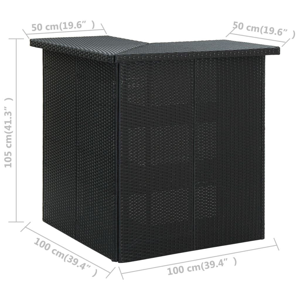 Tavolo da Bar ad Angolo Nero 100x50x105 cm in Polyrattan | homemem39
