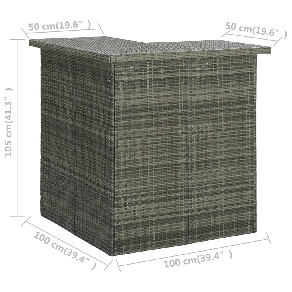 Tavolo da Bar Angolare Grigio 100x50x105 cm in Polyrattan - homemem39