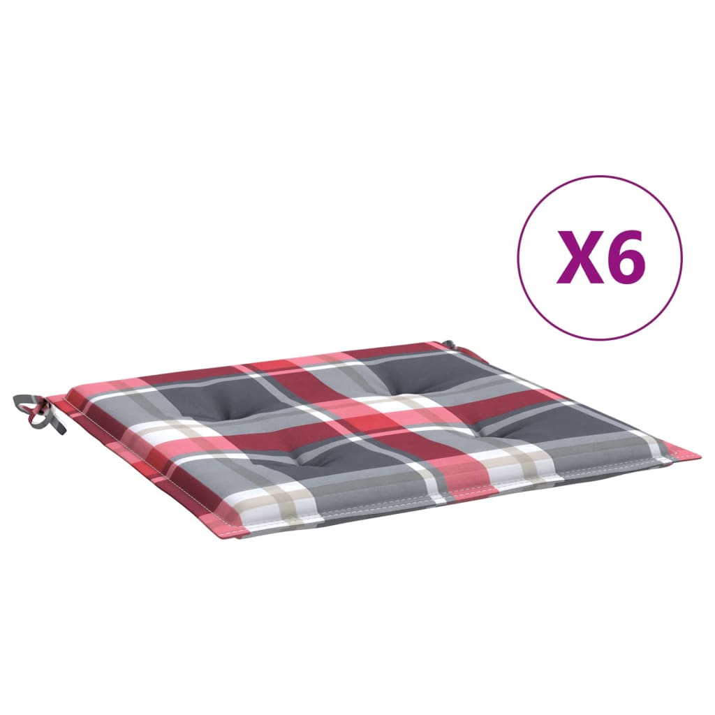 Cuscini per Sedia 6 pz a Quadri Rossi 50x50x4 cm Tessuto Oxford | homemem39